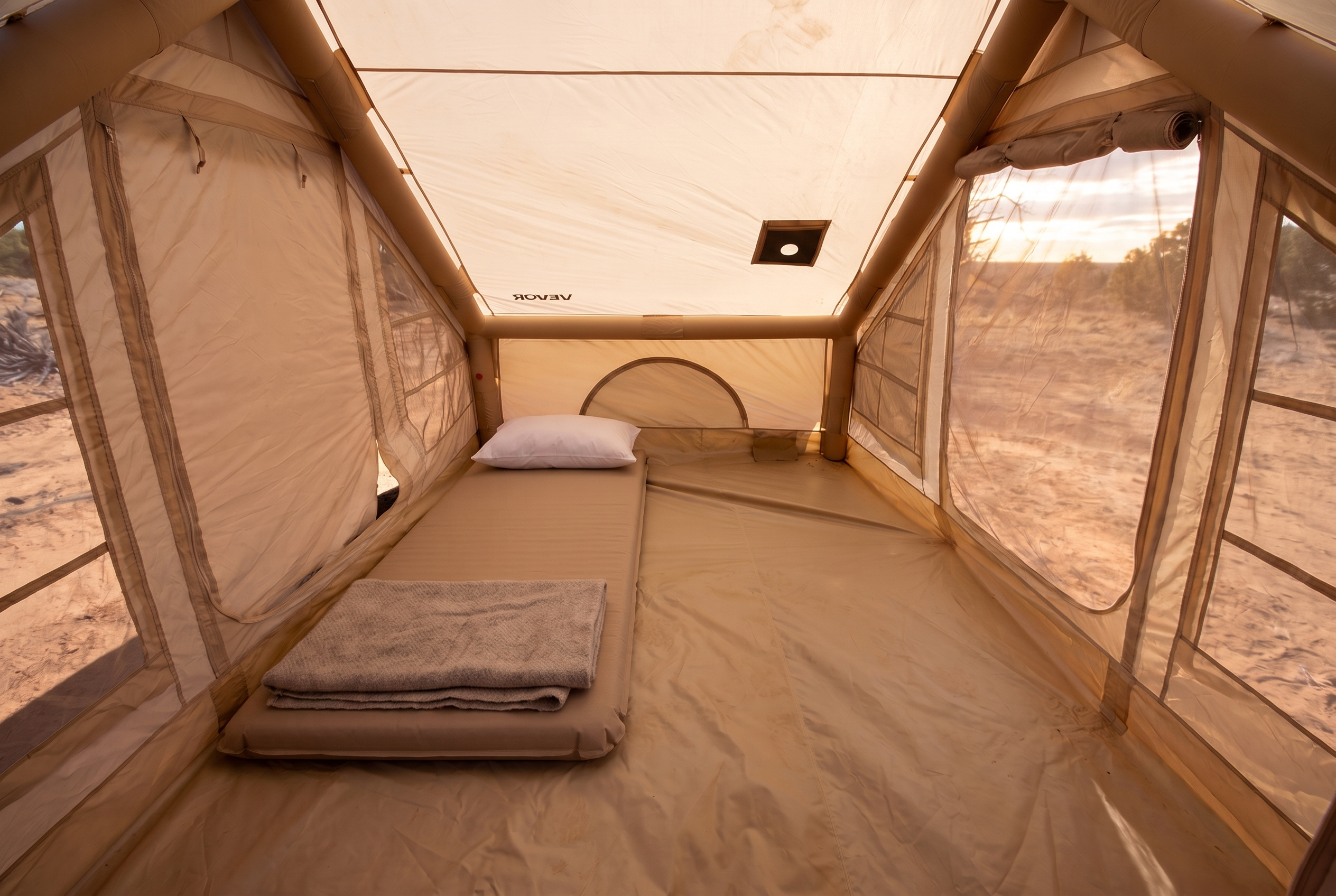 Furnished single tent — interior detail