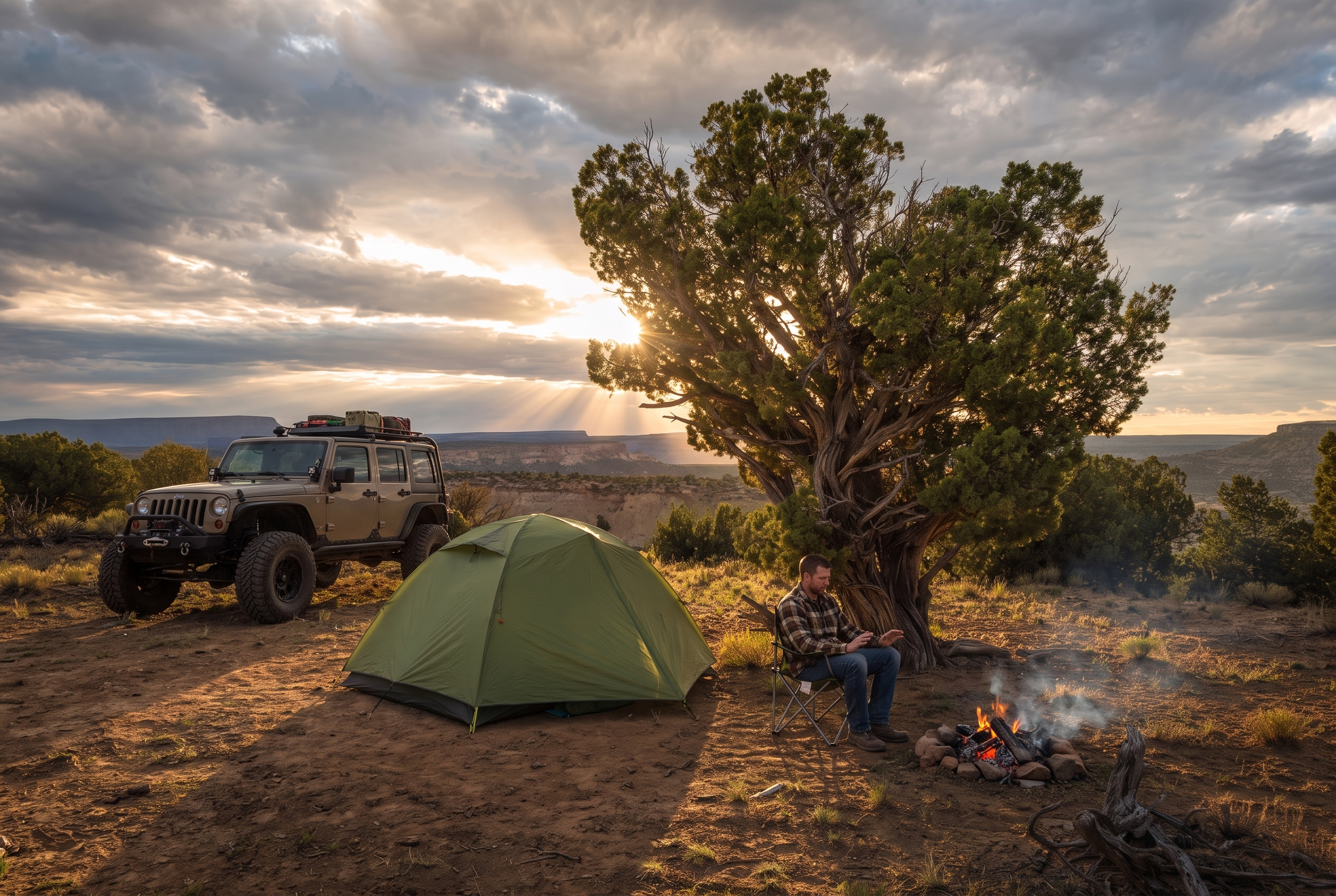 Van and personal tent area — detail view